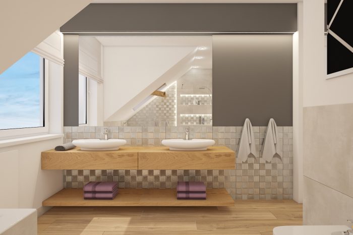 projekt łazienki z drewnem